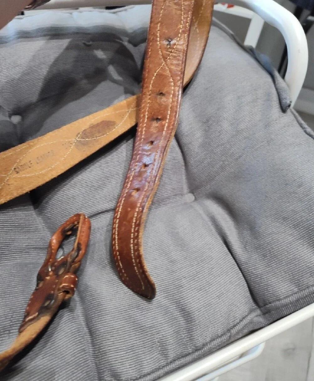 Vintage Brown Saddle Leather Belt Contrasting Stitching Size 36
